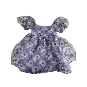 Disney Dress Jack Skellington Girls Medium Purple Kids Puff Sleeve Halloween NWT